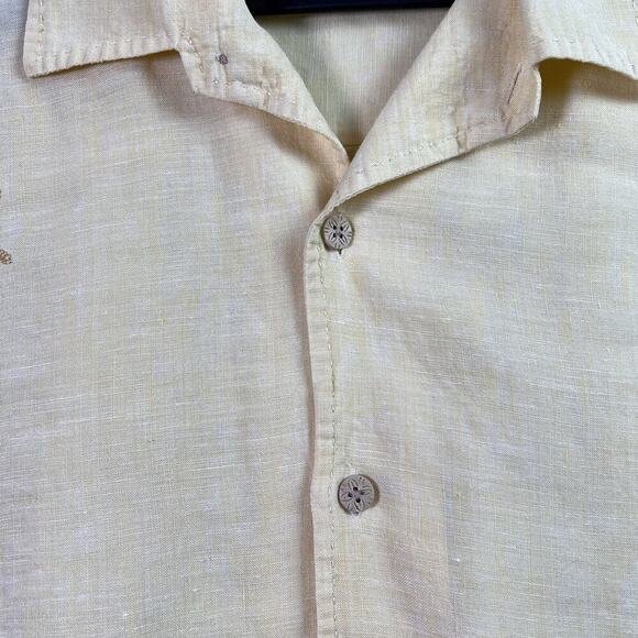 Tommy Bahama 100% Linen Shirt Men's XL Yellow Button Up Embroidered Floral - Picture 9 of 12